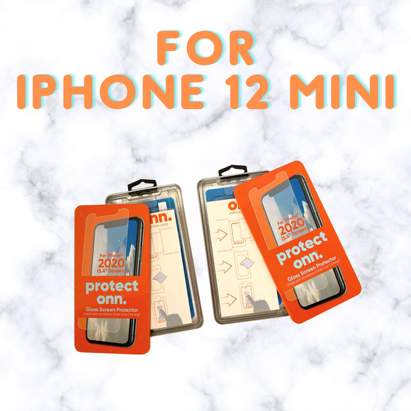 NEW-SET of 2 ONN  5.4 inch Glass Screen Protectors iPhone 2020 12 Mini - Picture 1 of 9